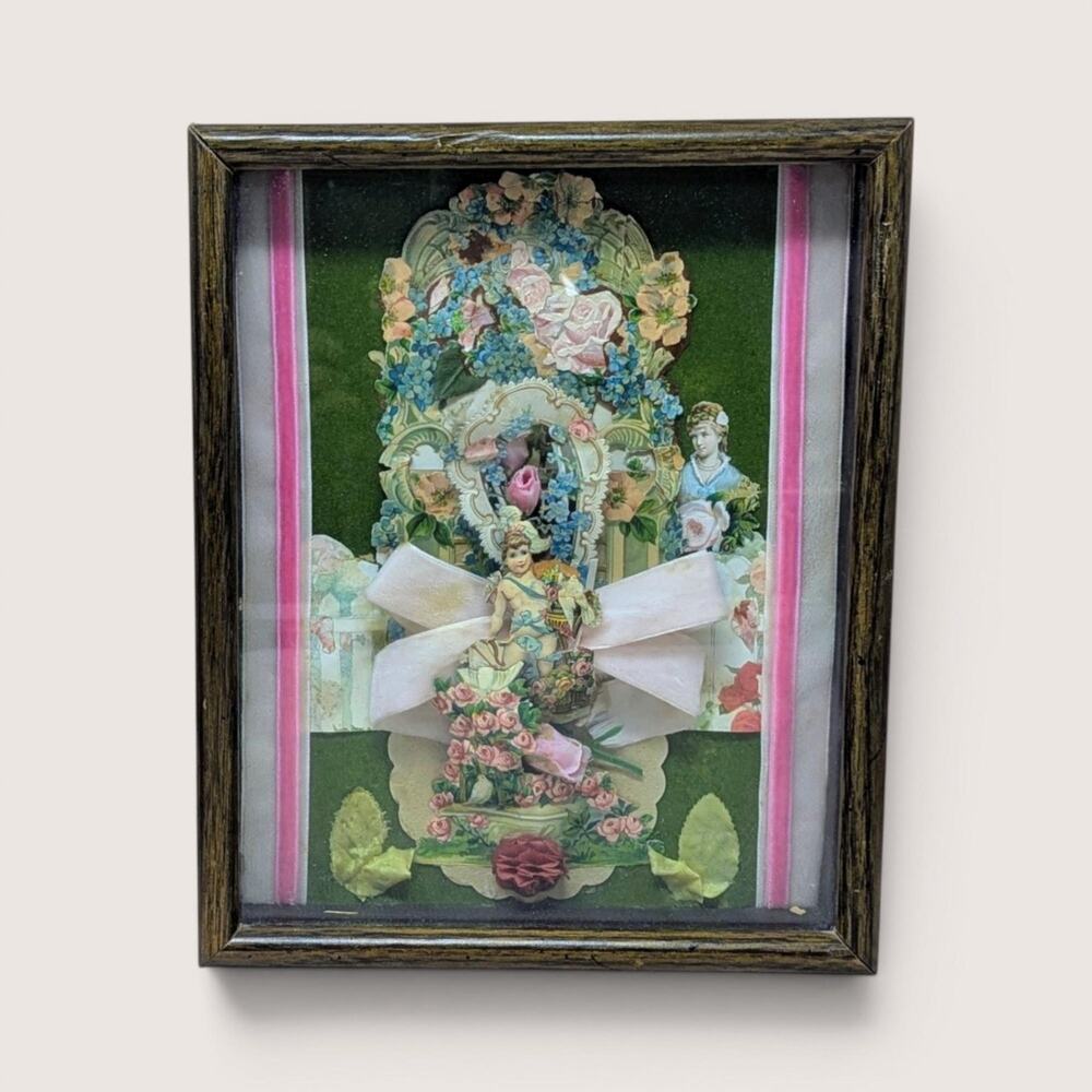 Vintage Victorian Style Shadow Box Collage Valentine Die Cut Art Handmade 10"